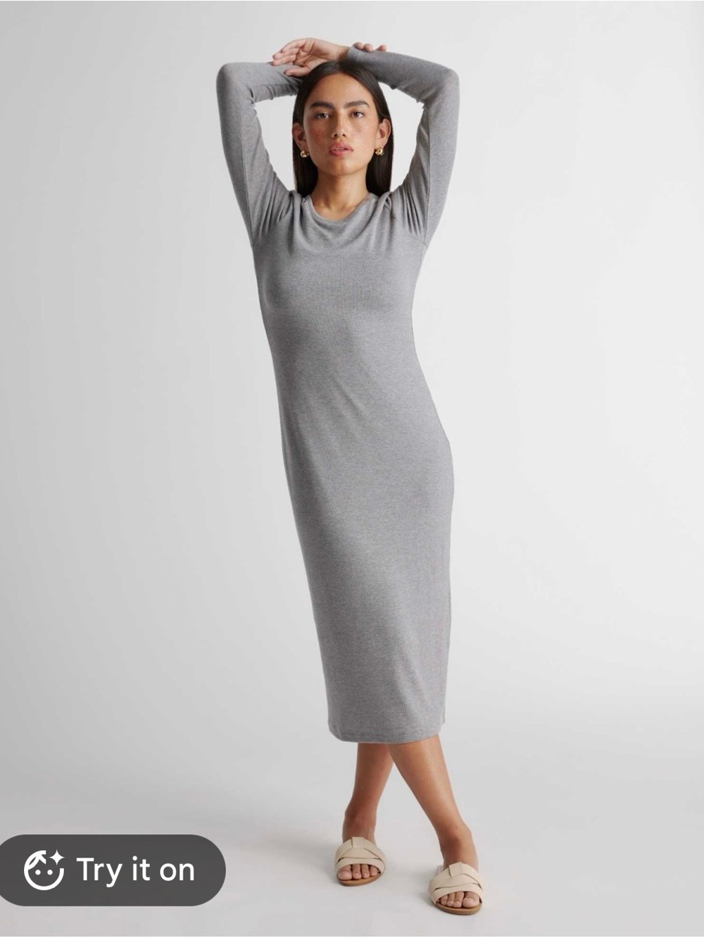 Madewell Gray Long-Sleeve Midi Knit Dress
